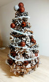 Handmade Christmas Tree with Fir Cones and Brown and Silver Globes