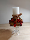 Festive Candle Holder with Christmas Decorations