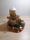 Festive Arrangement with Candle and Golden Flower