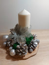 Festive Arrangement with Candle and Silver Flower