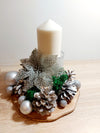 Festive Arrangement with Candle and Silver Flower