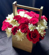 Elegant Floral Arrangement with Red Roses and White Daisies