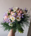 Delicate Bouquet of Pink Roses and Clematis Flowers