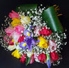 Colorful Bouquet with Tulips, Iris and Gypsophila