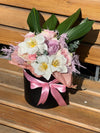 Pastel Floral Arrangement in Black Box with Pink Bow