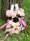 Wedding Candle Set with Bouquets of Pink Roses