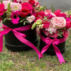 Floral Arrangement in Black Boxes with Pink Bows