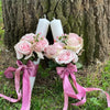 Wedding Candle Set with Bouquets of Pink Roses