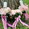 Wedding Candle Set with Bouquets of Pink Roses