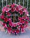 Funeral Wreath with Pink and Green Lilies